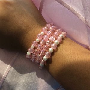 4 pink pearl bracelet handmade and lil freebies including